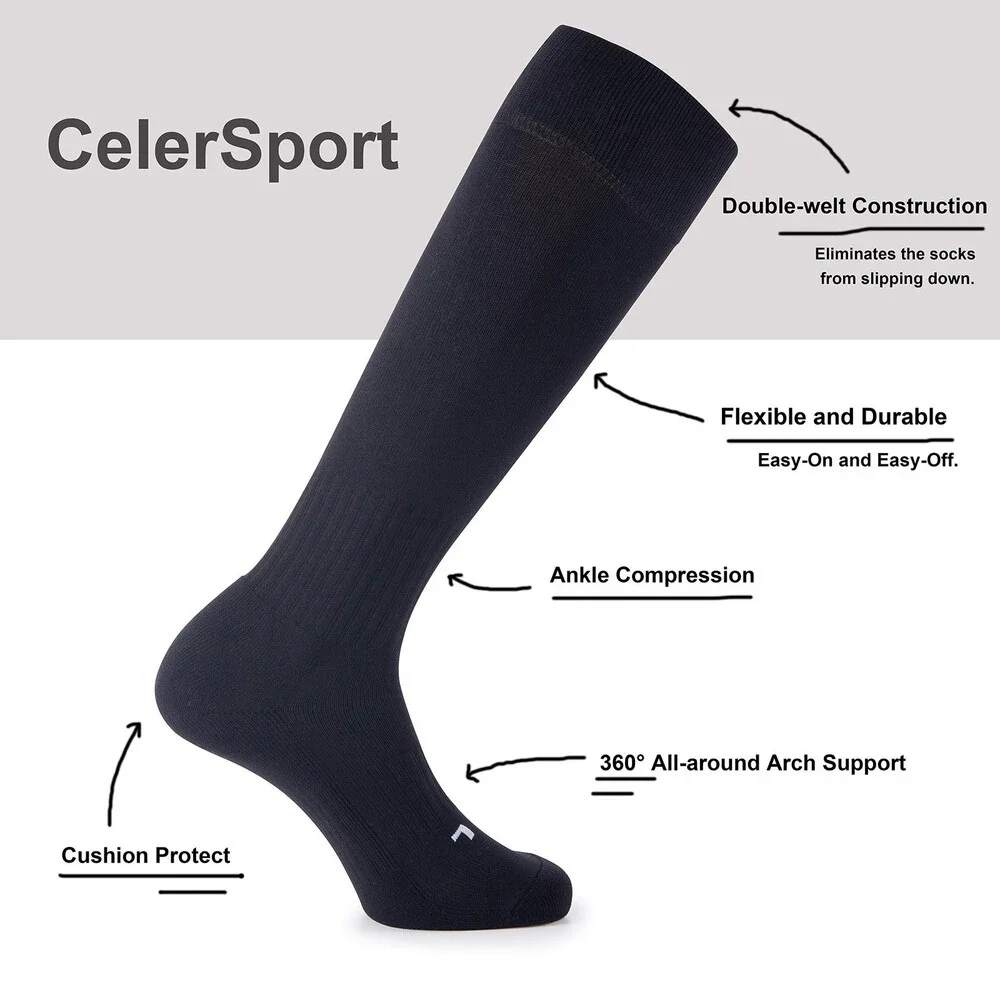 CelerSport Youth Black Soccer Socks 2-Pack Over-the-Calf Cushion S - NWOT
